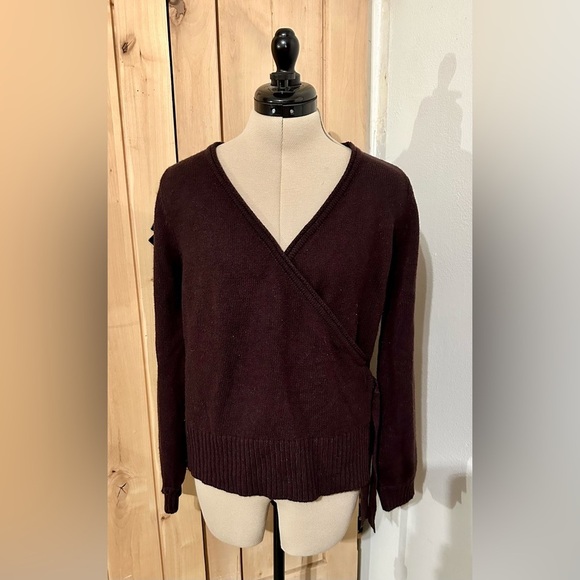 Skies are Blue Faux Wrap Tie Sweater Plum Color Medium - Picture 2 of 10